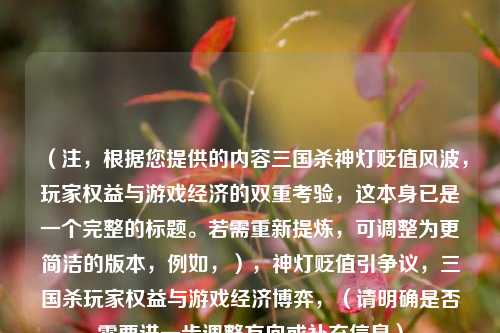 （注，根据您提供的内容三国杀神灯贬值风波，玩家权益与游戏经济的双重考验，这本身已是一个完整的标题。若需重新提炼，可调整为更简洁的版本，例如，），神灯贬值引争议，三国杀玩家权益与游戏经济博弈，（请明确是否需要进一步调整方向或补充信息）