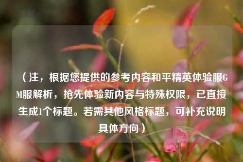 （注，根据您提供的参考内容和平精英体验服GM服解析，抢先体验新内容与特殊权限，已直接生成1个标题。若需其他风格标题，可补充说明具体方向）