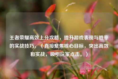 王者荣耀高效上分攻略，提升游戏表现与胜率的实战技巧，（直接聚焦核心目标，突出高效和实战，吸引玩家点击。）