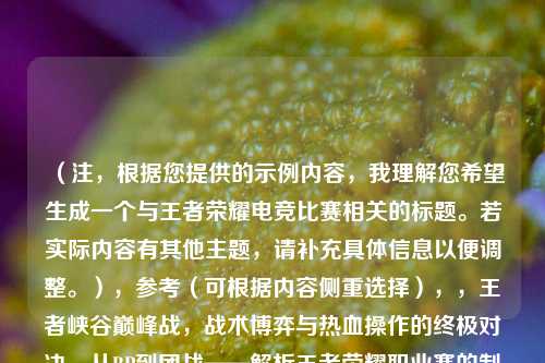 （注，根据您提供的示例内容，我理解您希望生成一个与王者荣耀电竞比赛相关的标题。若实际内容有其他主题，请补充具体信息以便调整。），参考（可根据内容侧重选择），，王者峡谷巅峰战，战术博弈与热血操作的终极对决，从BP到团战——解析王者荣耀职业赛的制胜密码，电竞荣耀时刻，当团队策略遇上个人操作天花板