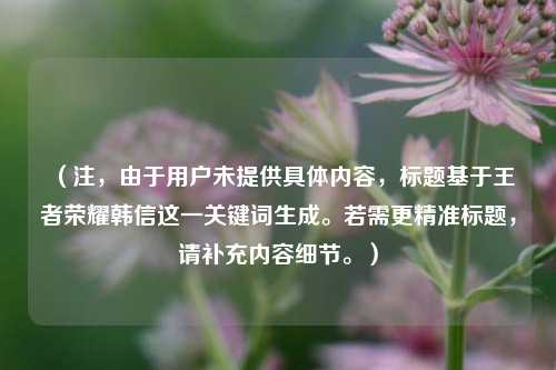 （注，由于用户未提供具体内容，标题基于王者荣耀韩信这一关键词生成。若需更精准标题，请补充内容细节。）