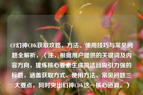 CF幻神CDK获取攻略，方法、使用技巧与常见问题全解析，（注，根据用户提供的关键词及内容方向，提炼核心要素生成简洁且吸引力强的标题，涵盖获取方式、使用方法、常见问题三大要点，同时突出幻神CDK这一核心道具。）