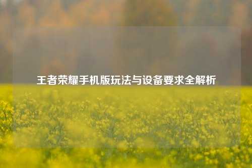 王者荣耀手机版玩法与设备要求全解析